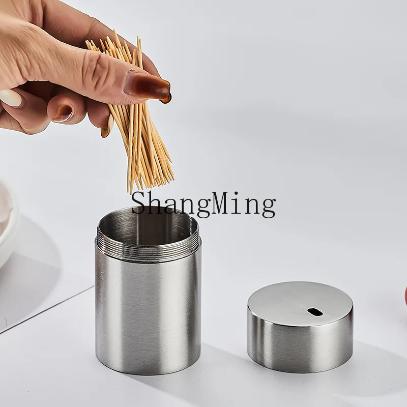 DSA Press Toothpick Holder Stainless Steel Portable Toothpick Jar Automatic Eject Toothpick Storage Box