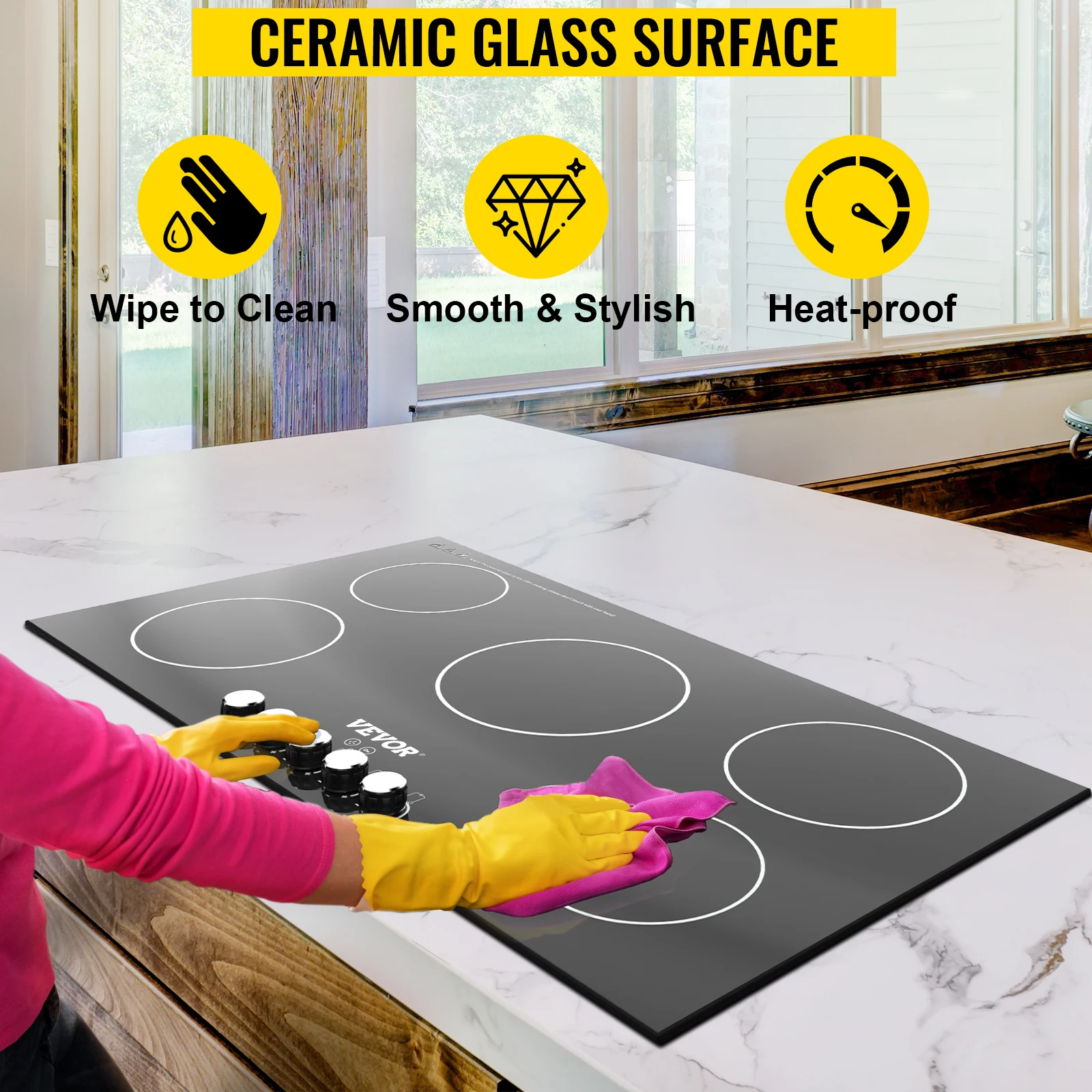 VEVOR-2/4/5 버너 내장 인덕션 스토브 상단 11/12/30/35 인치 120/220V, 세라믹 유리 전기 쿡탑, 9 가지 전력 레벨