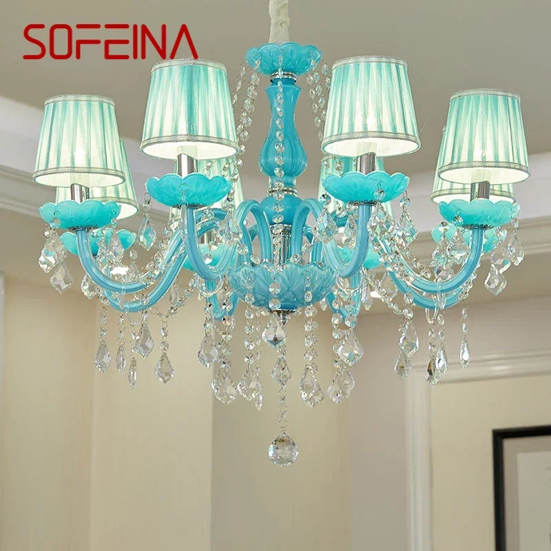 

SOFEINA Blue Crystal Pendent Lamp Luxurious Candle Lamp Warm Living room and bedroom Children's Room Restaurant KTV Chandelier