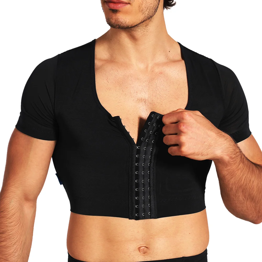 Men Chest Short Sleeves Body Shaper Compression Chest Bandage Tight-fitting Underwear Gym Slimming Support Tops Chest Shapewear