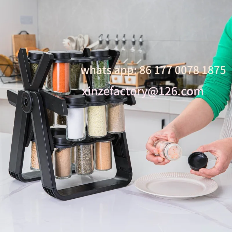 Customizable 360° Revolving Rotating Spice Rack Organizer with 8 Bottles –  Countertop Spice Holder, Black Kitchen Storage Carou