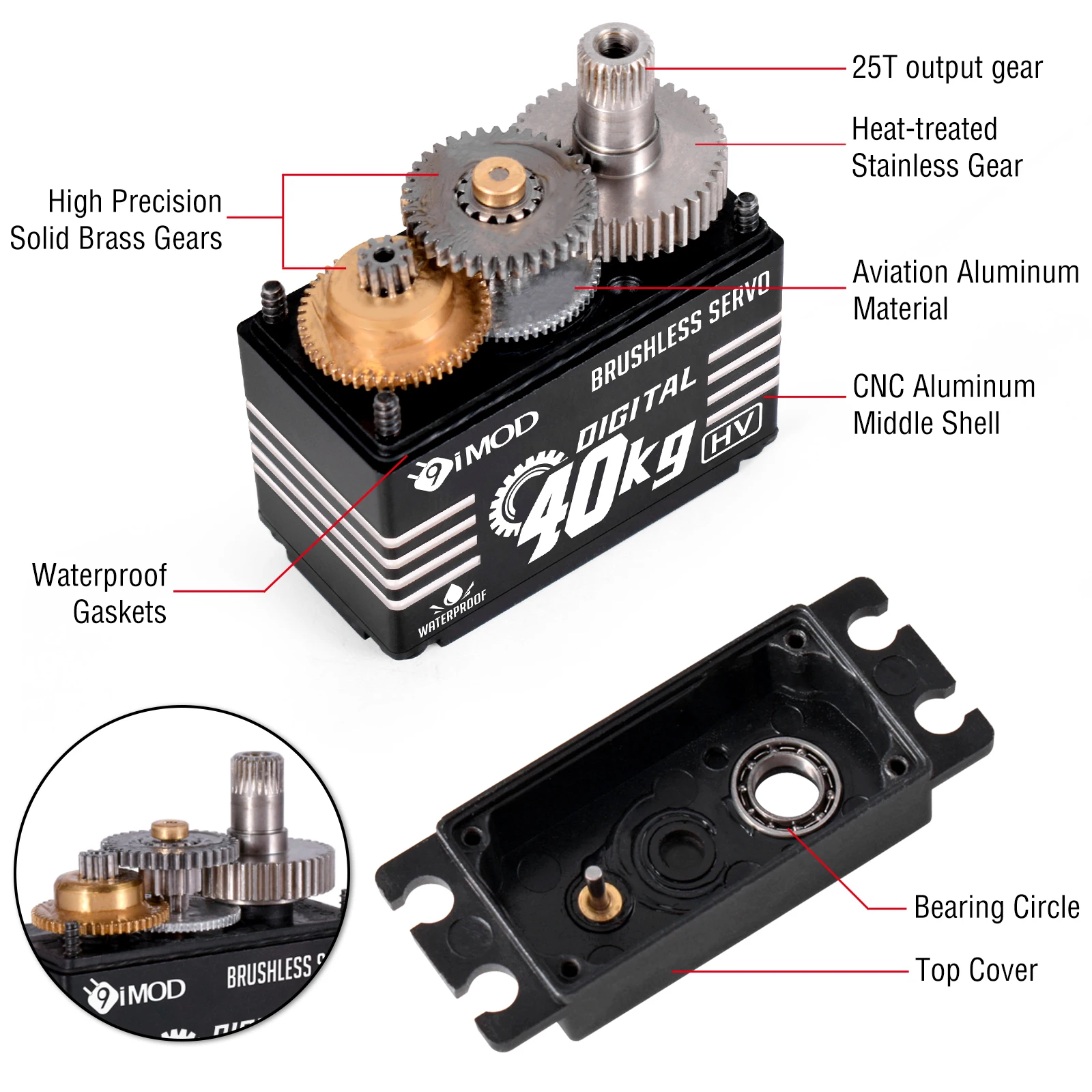 9imod Bürstenloses Servo Wasserdichtes digitales Metallgetriebe-Servo für 1/8 1/10 RC Crawler Car Boat – Detail 8