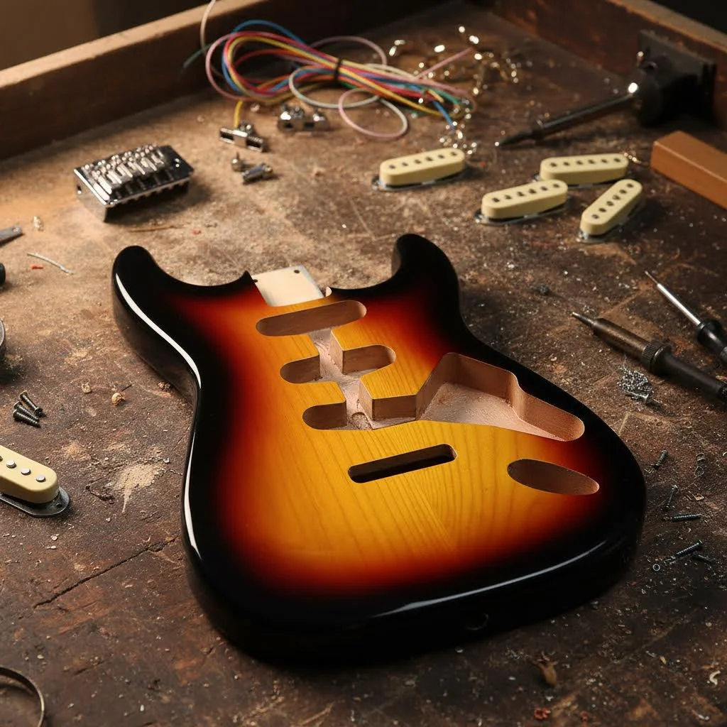 ** Alder Wood Sunburst ST Style Guitar Body Gloss Finish Durable Black Binding Reliable Fast For Express Shipping