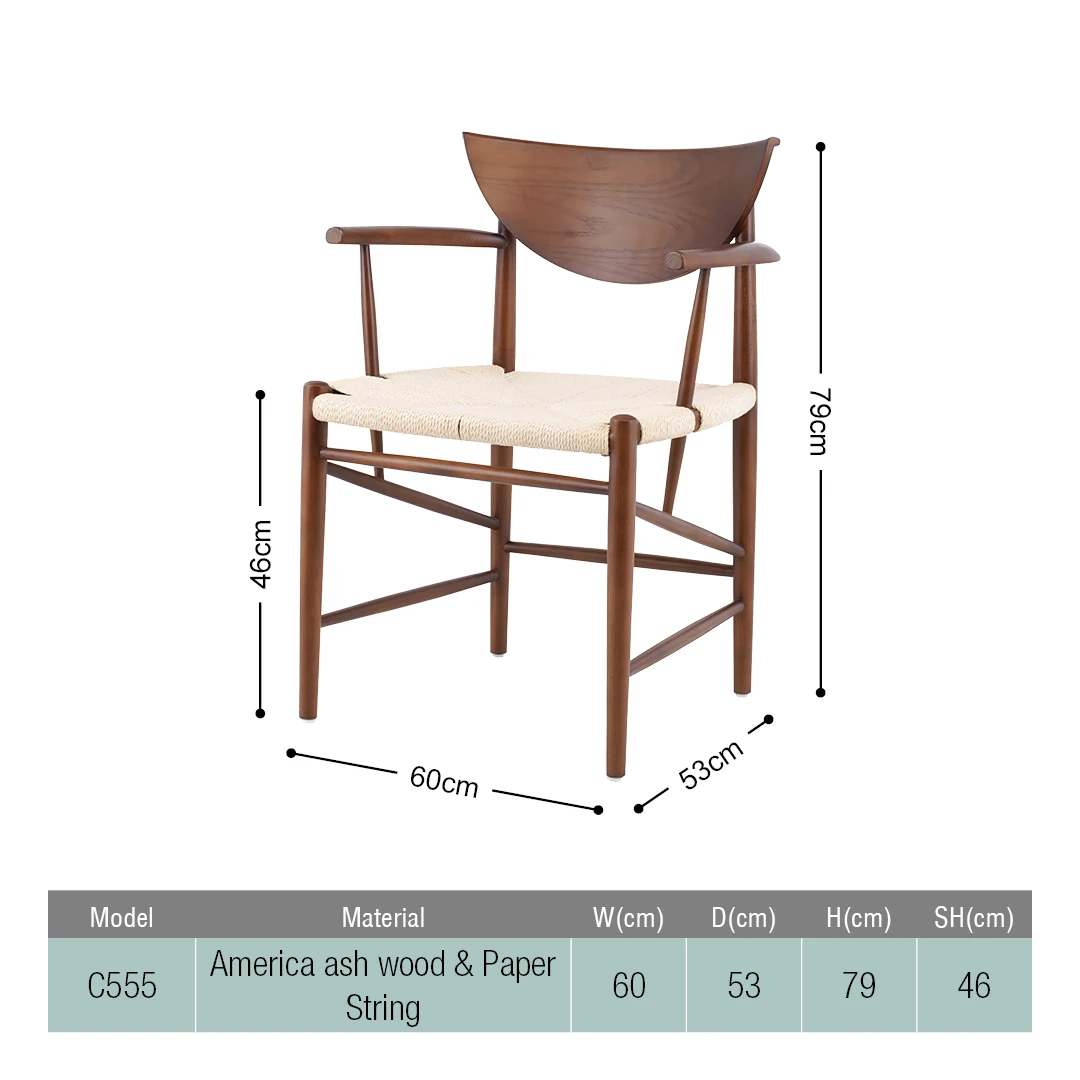 Bestselling Nordic Modern Brown Natural Wood Cane Wicker Rattan Back Office Garden Chairs Dining Arm Restaurant Chair