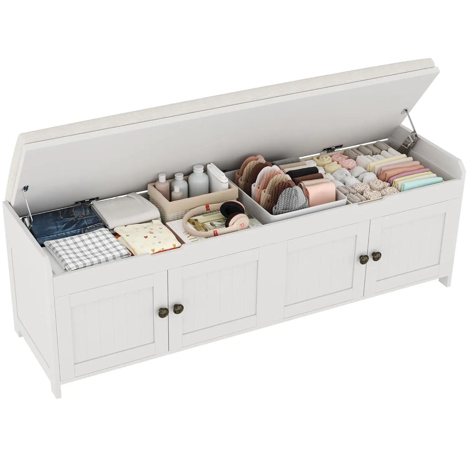 Lift Top Shoe Bench with Cushioned Seat & Hidden Storage, Wooden Entryway Bed End Bench for Bedroom Hallway, 54.4