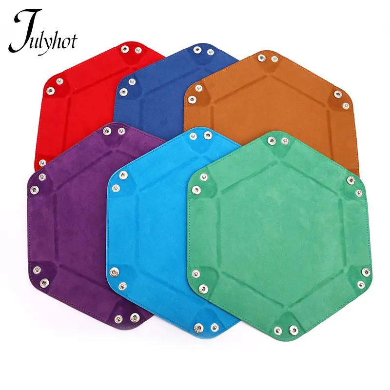 Foldable Dice Tray Box PU Leather Folding Hexagon Key Storage Coin Square Tray Dice Game for RPG/DnD Table Board Games