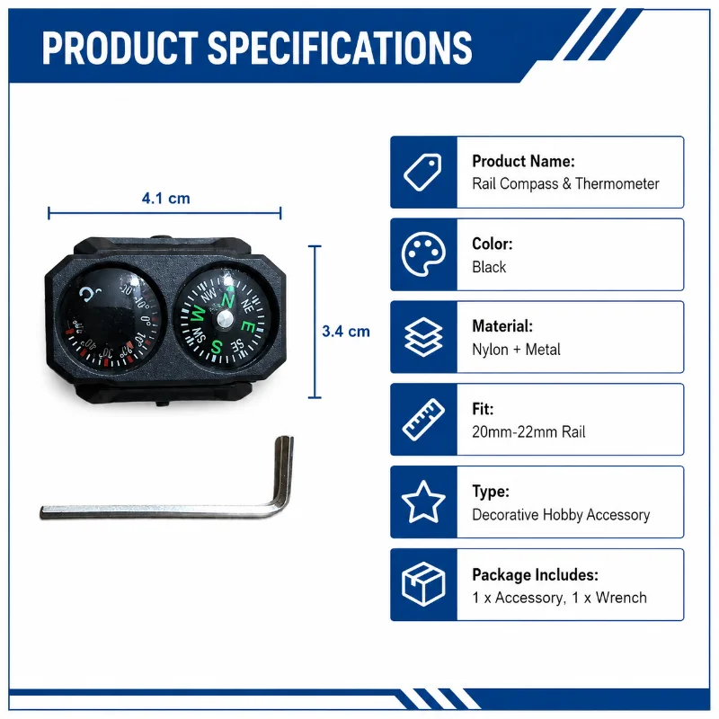 20‑22MM Rail Mount Hobby Model Part Nylon Combined Compass Thermometer Decor Ornament with Hex Key