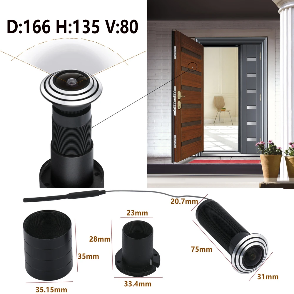 Mini WiFi Door Eye Camera, 1080P, Buraco, Grande ângulo, Lente FishEye, 1.66mm Peephole, Rede CCTV, Audio Horn, P2P, Onvif, Tuya