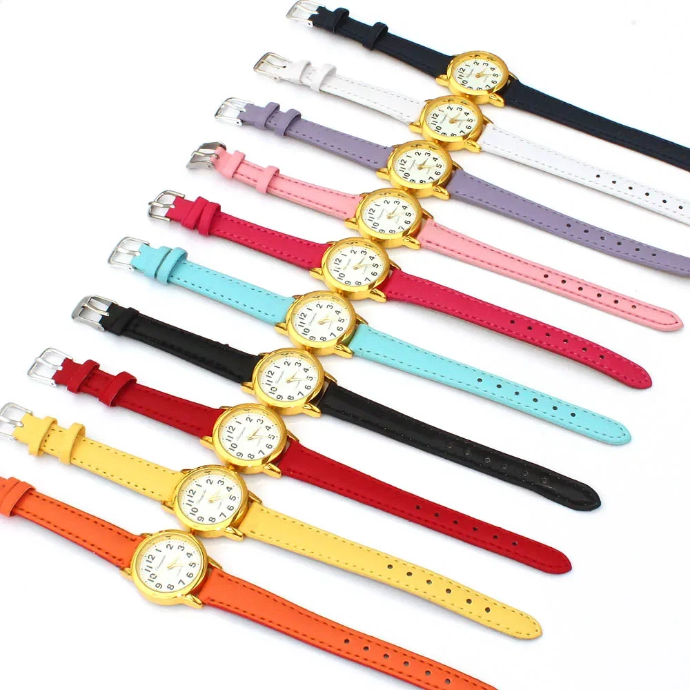 10Pcs Kids Quartz Wristwatch Simple Number Dial Leather Strap Watch for Boys & Girls Students Timepiece for Children Women