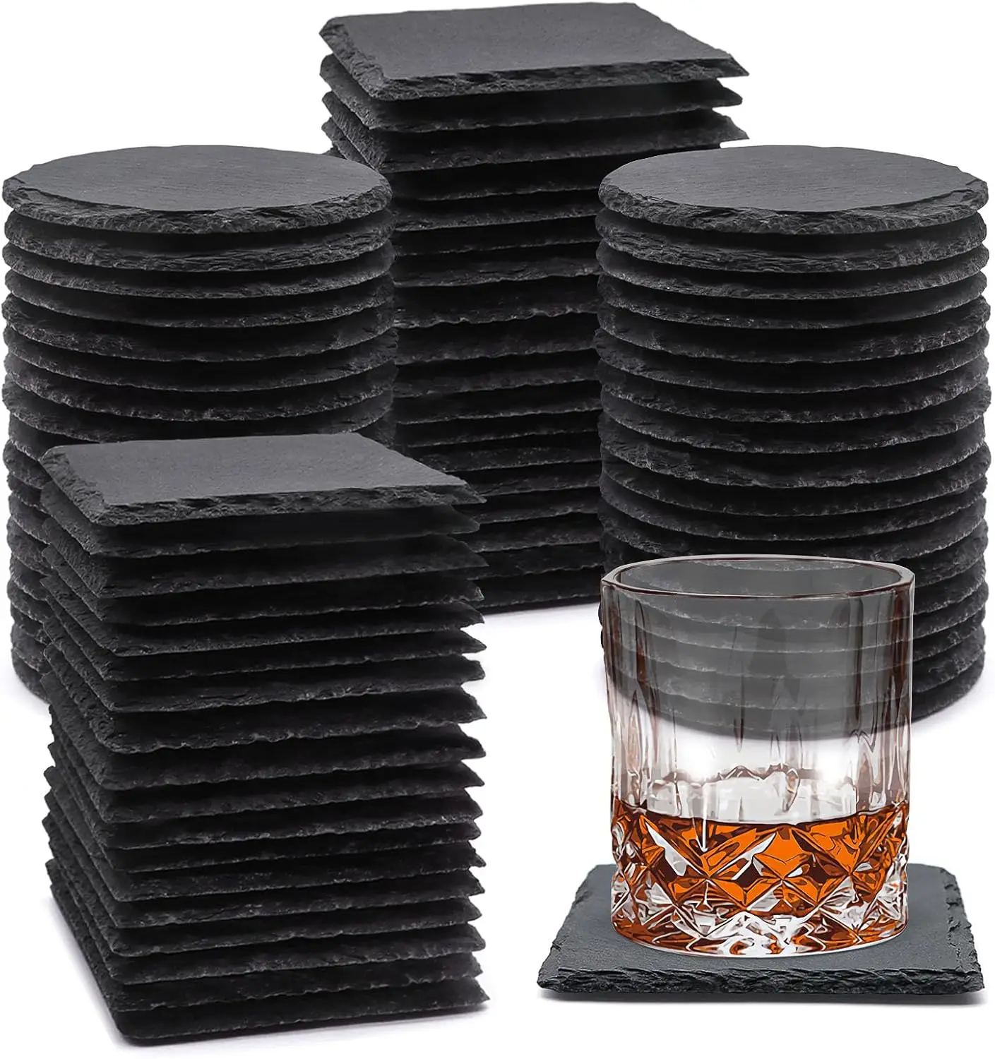 

72 упаковки сланцевых подставок для напитков, 4-дюймовые квадратные и круглые подставки из черного шиферного камня, объемная лазерная гравировка, пустая ручная работа De