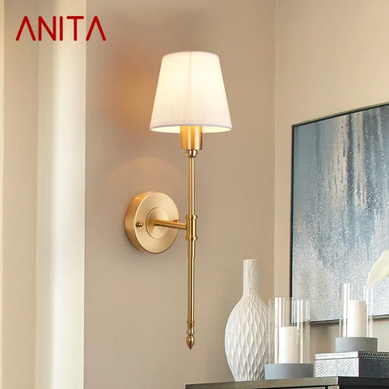 

ANITA American Brass Wall Lamp Indoor Living Room Bedroom Bedside Lamp Retro Hotel Corridor Hallway Wall Lamp