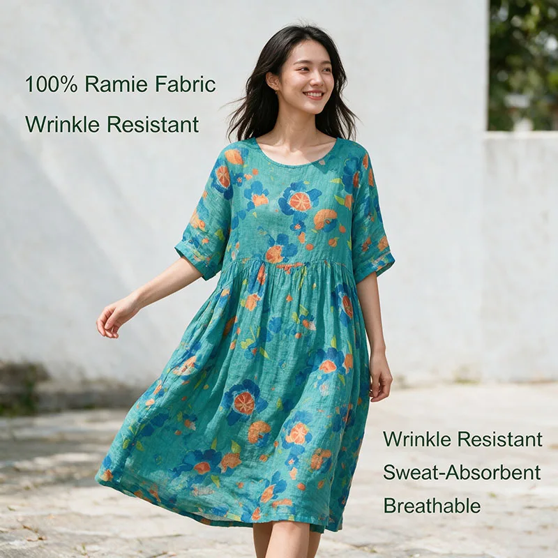 Pure Ramie Fabric, Lightweight Sand Washed Dyed Plain Weave, Cool Feeling Wrinkle Resistant, For Summer Pants Tablecloth