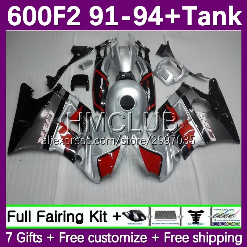 Fairing +Tank For HONDA CBR600 CBR 600F2 600 F2 FS CC 1No.27 CBR600F2 1991 1992 1993 1994 CBR600FS 91 92 93 94 Body Silver black