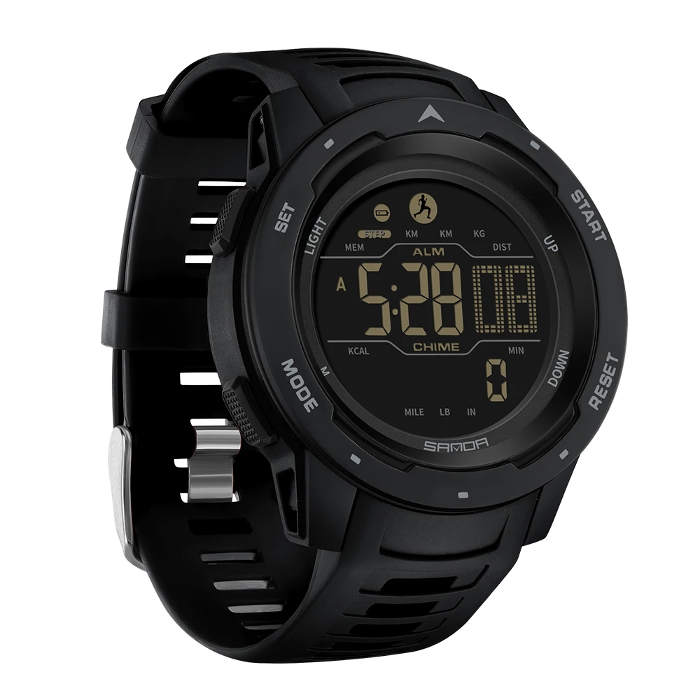 Dual Time LED Digital Watch for Men 50m Waterproof Chronograph Quartz Watches Orange Military Sport Electronic Wristwatch
