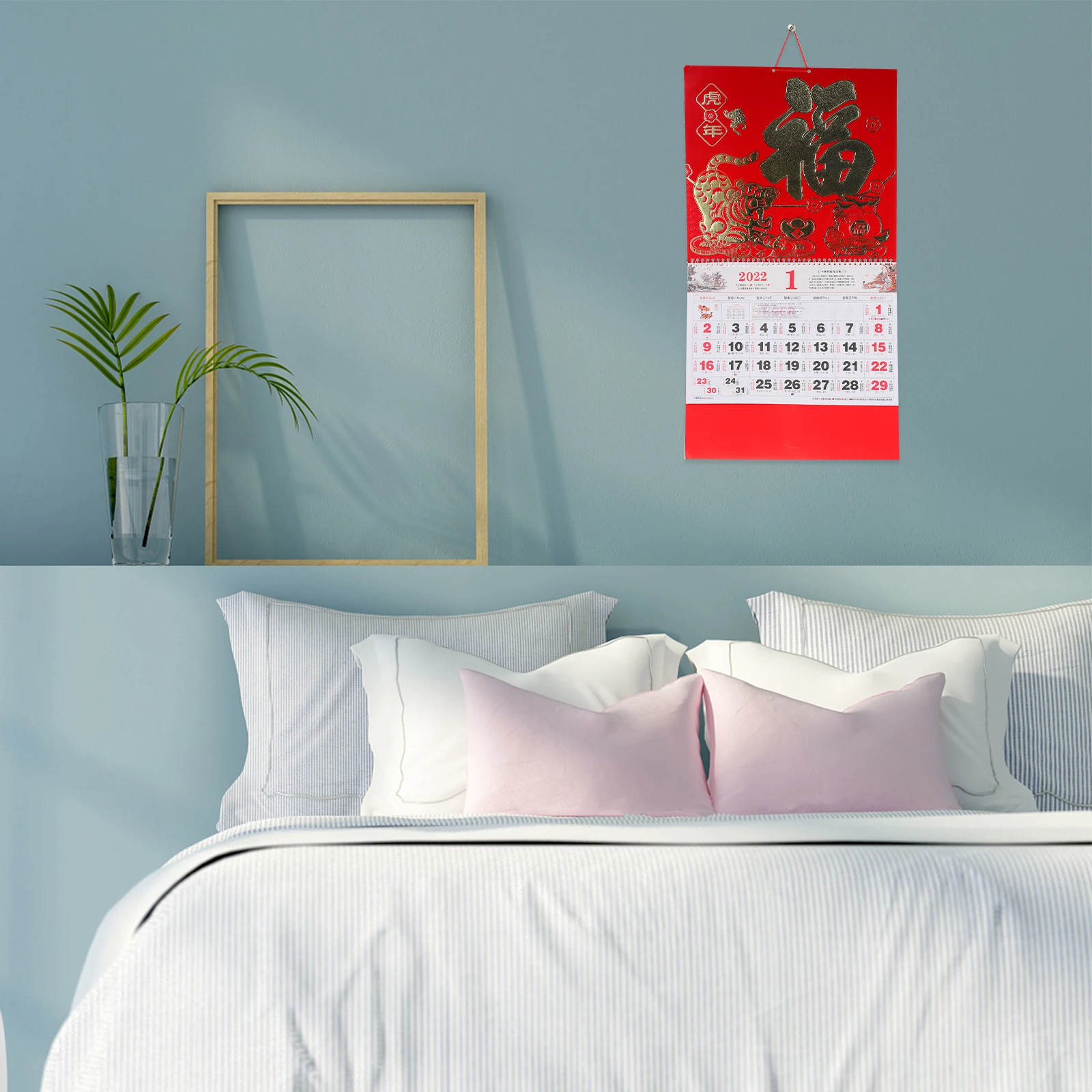 

2pcs Creative 2022 Year Home Use Wall Hanging Chinese Coil Bound Traditional Feng Shui Design Daily Calendar For