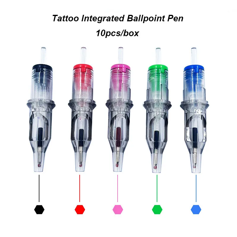 

10pcs Tattoo Integrated Needle Cartridge Disposable Tattoo Ballpoint Pens Prick Painting Practice Universal Tattoo Equipment