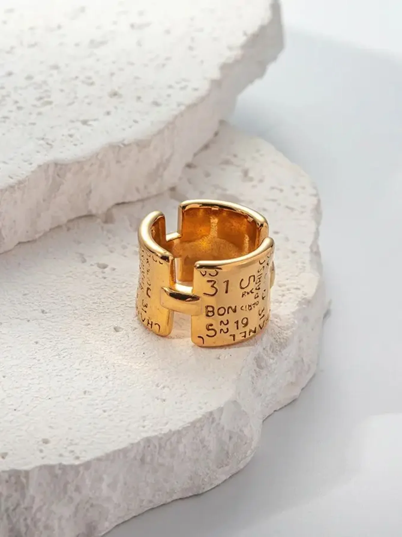 JINYVE Vintage Stainless Steel Wrap Ring For Men And Women's Fashion Jewelry 14K Gold Plated Engraved Ring Daliy Wear