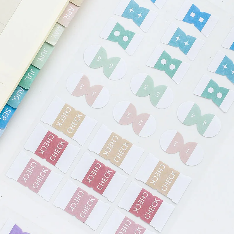8 Sheets Morandi Color Index Stickers Self Adhesive Categorized Label Tag Marker Paper for Diary Agenda Planner Writable Sticker