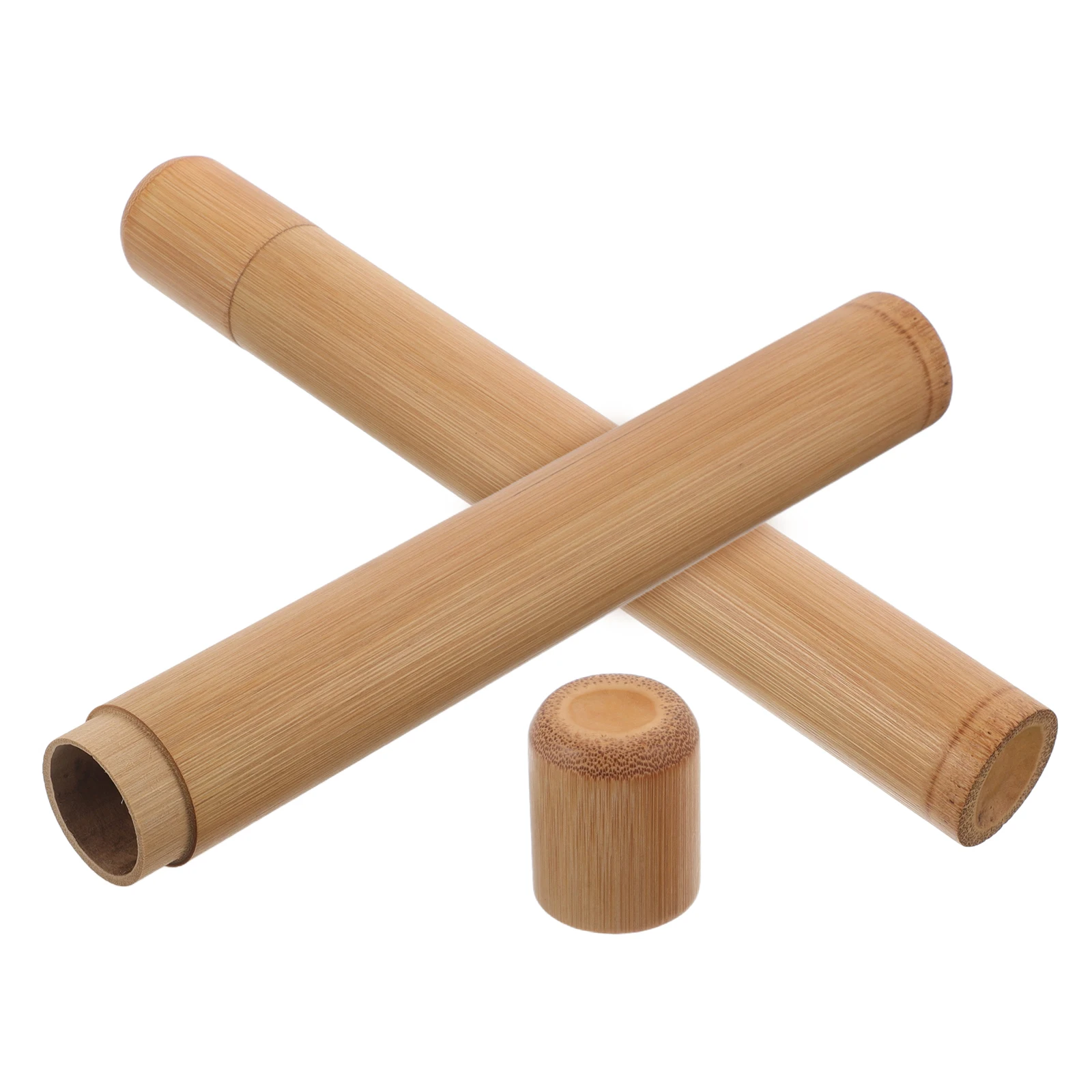 

2Pcs Bamboo Toothbrush Case Portable Travel Hiking Camping Storage Tube Chic Attractive Reliable for Any Brush