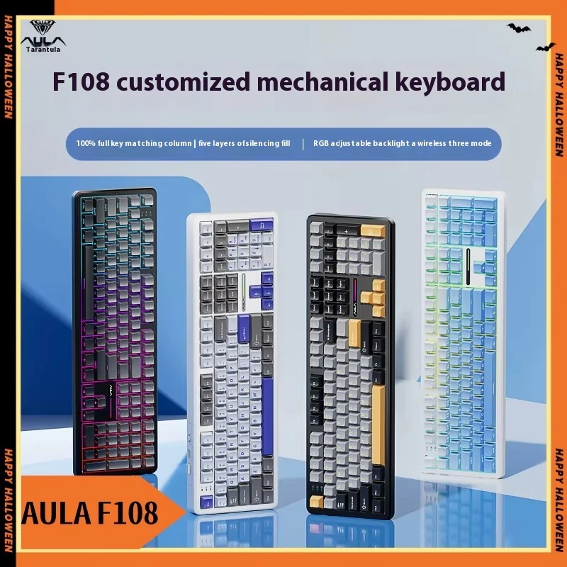 Aula F108 Mechanical Keyboard Wireless Tri Mode 108keys Pbt Hot Plug Rgb Long Battery Life Customized Gaming Keyboard Laptops