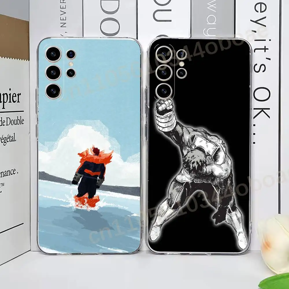 Anime MHA Endeavor Phone Case for Samsung Galaxy S21 22 23 Ultra Plus S24 25 26 FE Lite Transparent Bumper