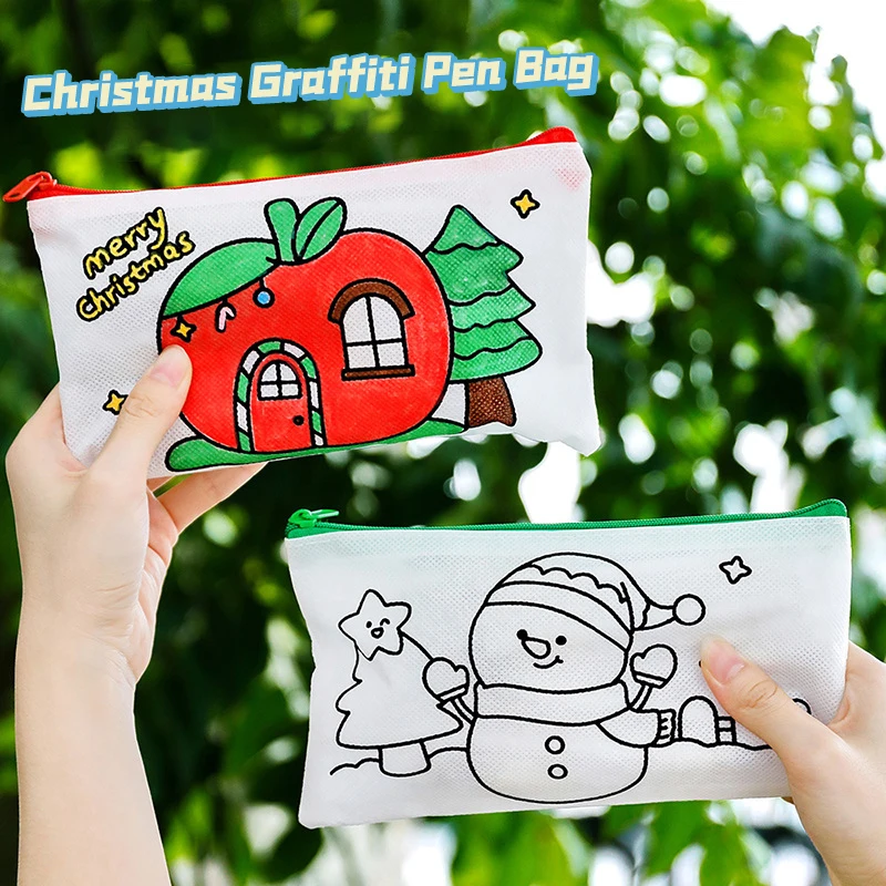 Regalo de Navidad, bonitos y creativos estuches de lápices con grafiti de Navidad, estuche de lápices de dibujos animados, bolsas de bolígrafos Kawaii de moda, papelería para estudiantes