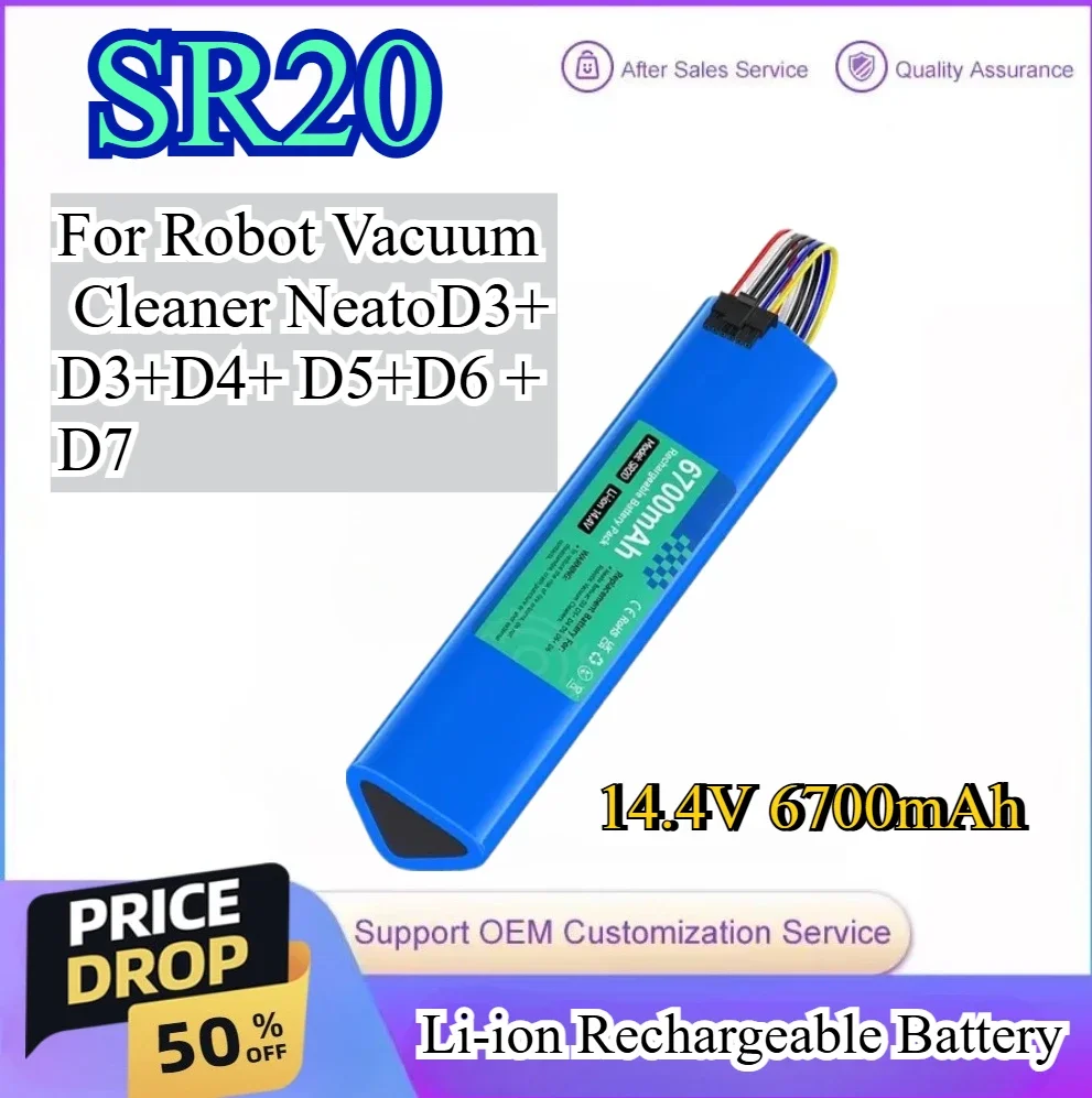 

14.4V 6700mAh SR20 Battery Li-ion Rechargeable Battery for Robot Vacuum Cleaner Neato D3+D3+D4+ D5+D6 +D7