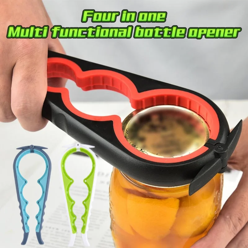 Household Four In One Bottle Opener Multi Functional Kitchen Bottle Opener Cap Tool Size Universal Upgraded Version Black Red