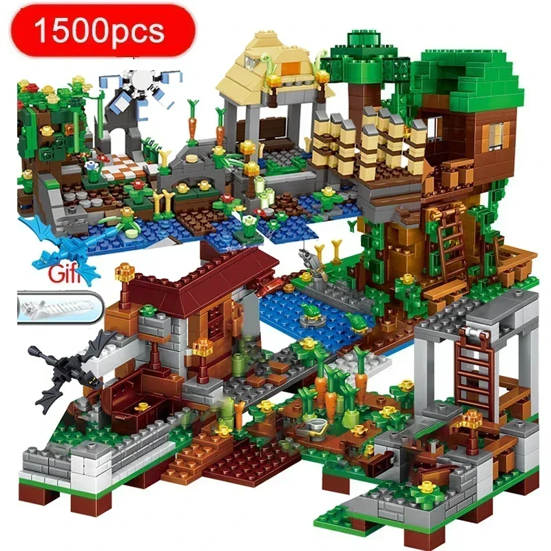 Hot Toys Minecraftinglys The Mountain Cave Building  Blocks with Figures Brick with Elevator Educational Toy Christmas Gift