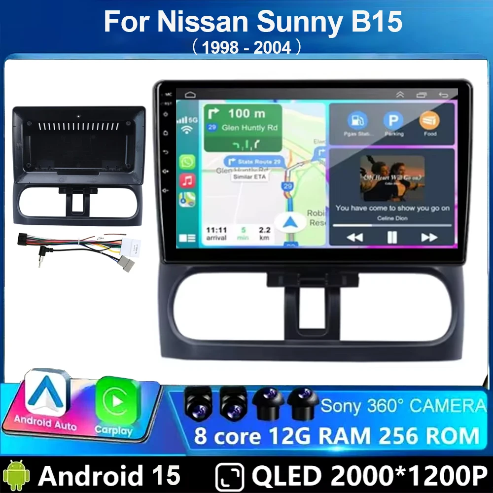 Radio Multimedia con Reproductor de Video para Auto, Android 15 DSP 2 DIN 4G NET, para Nissan SUNNY B15 1998 1999 2000 2001 2002 2003 2004, con Carplay
