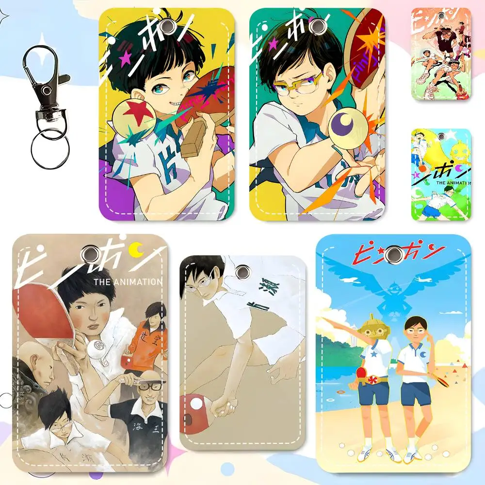 1pc Ping Pong The Animation Card Case Keychain Access Card Bag Key Tag Ring Leather Card Holder Key Ring Access