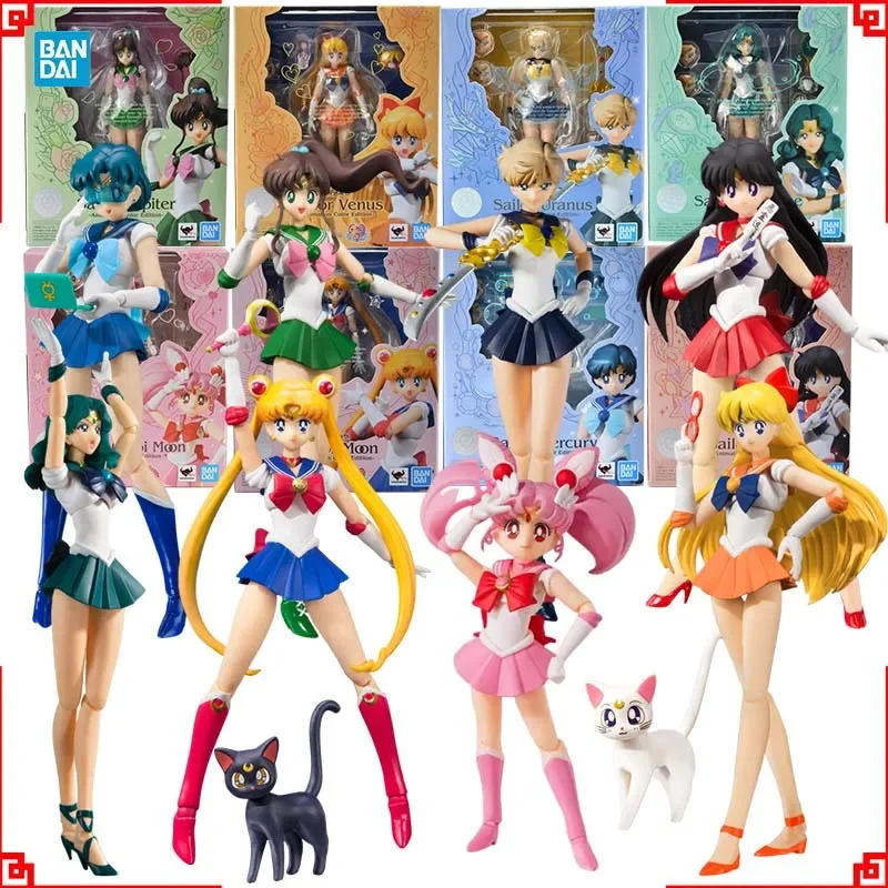 Bandai Sailor Moon Anime-Figur SHF Chibi Moon Sailor Moon Merkur Mars Jupiter Venus Uranus Neptun Actionfigur Spielzeug Geschenk