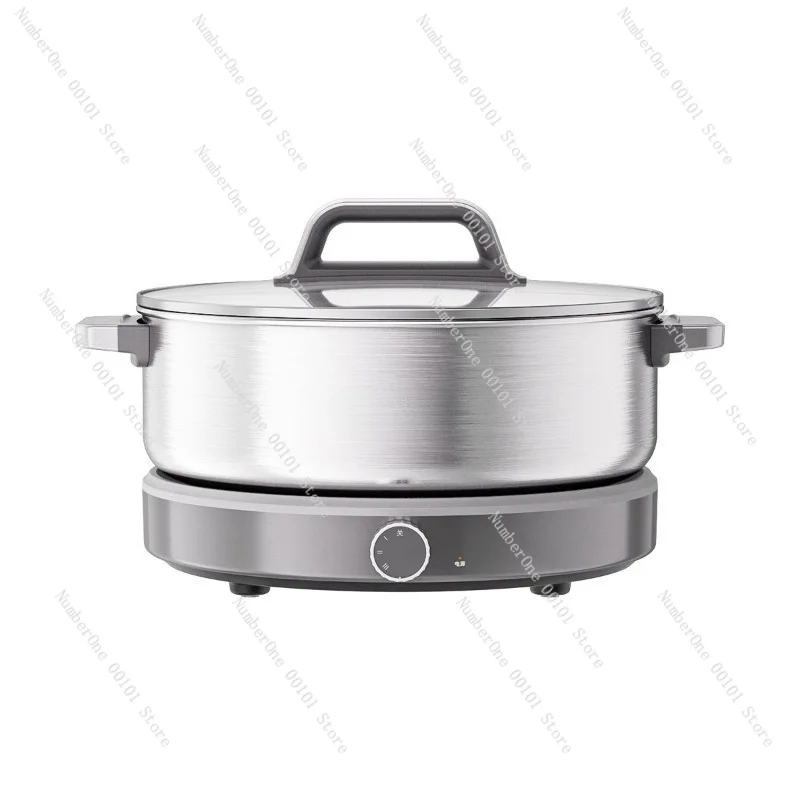 6.5L 304 Stainless Steel Coating-Free Electric Hot Pot All Steel Household Silver Cooking Pot Model HGS30G1