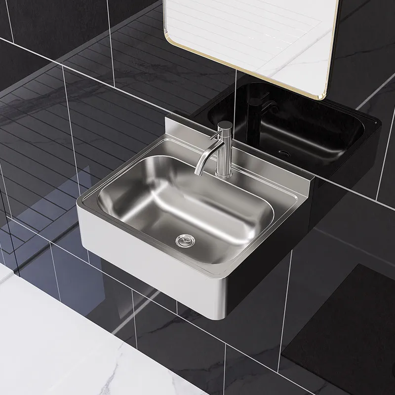 Wall-Mounted 304 Stainless Steel Sink, Compact Hand Basin for Garden & Balcony, Public Bathroom Sink