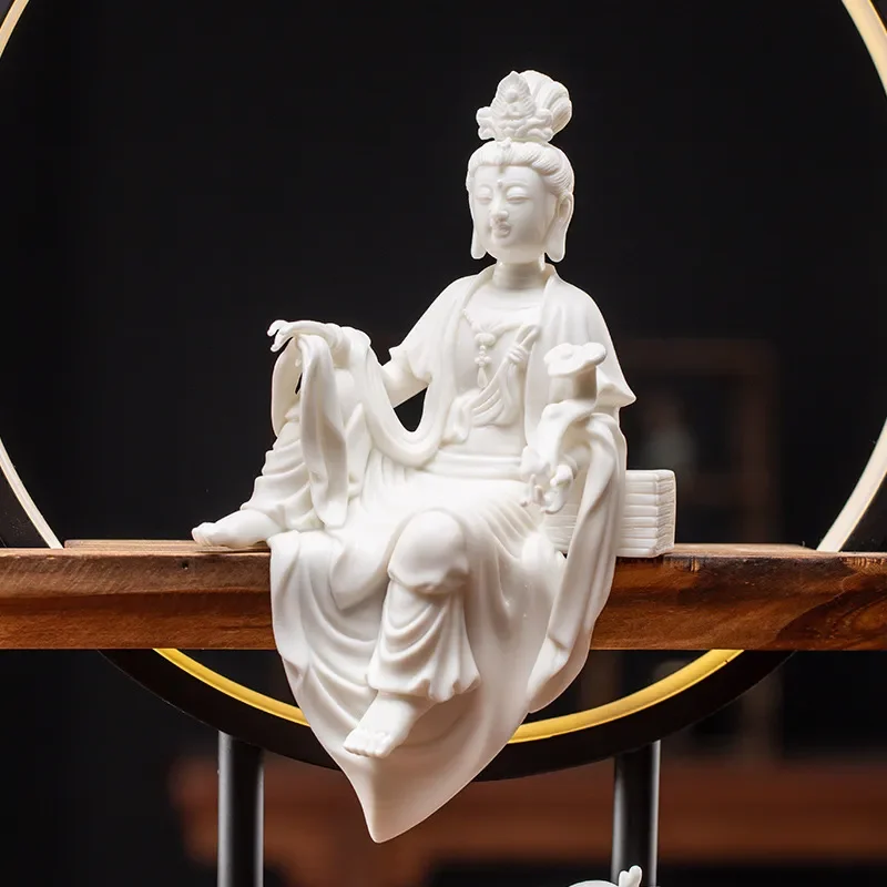 Chinese Style Ceramic Guanyin Statue Zen Home Decor Modern Living Room Ornament Elegant Table Centerpiece for Office Desk