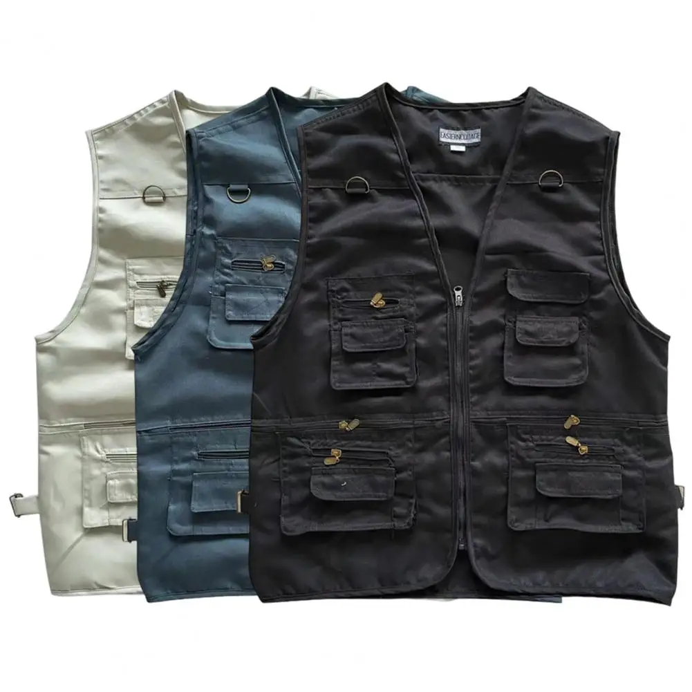 

Men Cargo Waistcoat Versatile Men's Outdoor Cargo Waistcoat with Multiple Pockets Zipper Placket Stylish Sleeveless for Summer