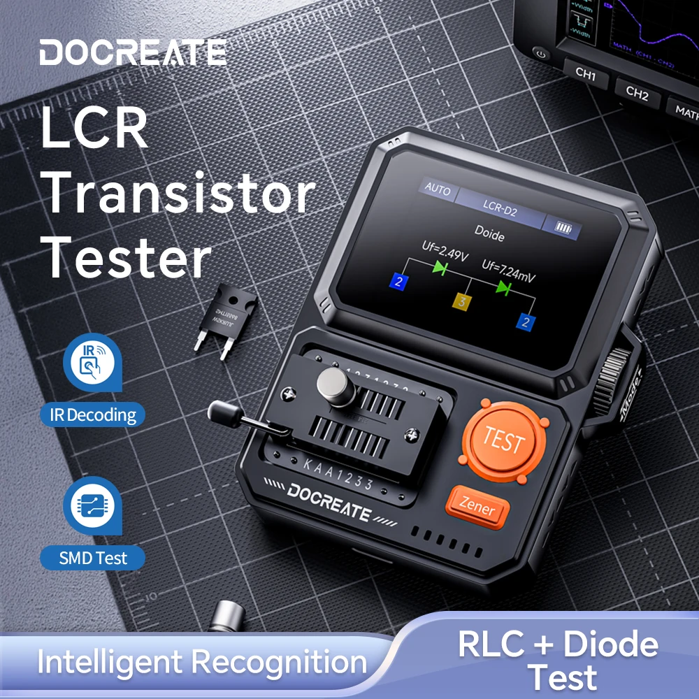 DOCREATE LCR-D2 Transistor Tester Smart Component Tester With IR Decoding SMD Test 400mAh Rechargeable Battery