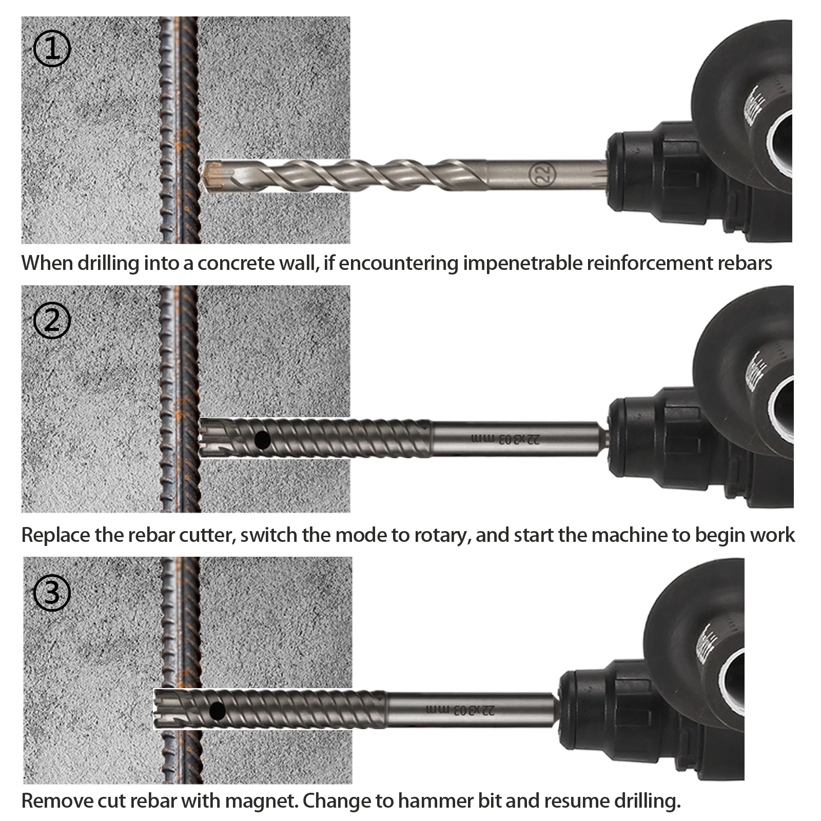 1 Stück 10-40mm SDS Plus 303mm Bohrhammer-Bit – Hochleistungsfähig für Betonstahlschneiden, ideal für Bau- und Abbrucharbeiten – Detail 3