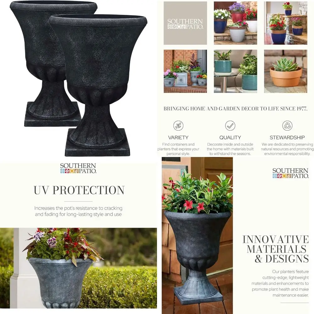 

Garden Plant Urn for Outdoor Flowers and Plants, Weathered Black, 16 Diameter x 16 Width x 21 Height, 2-Pack, Durable Weathered