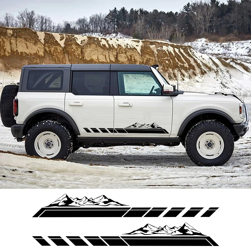 2PCS Offroad Car Stickers Mountain Peak Pattern Vinyl Decals For Suzuki Jimny Ford Bronco Toyota Prado Off-road Car Accessories
