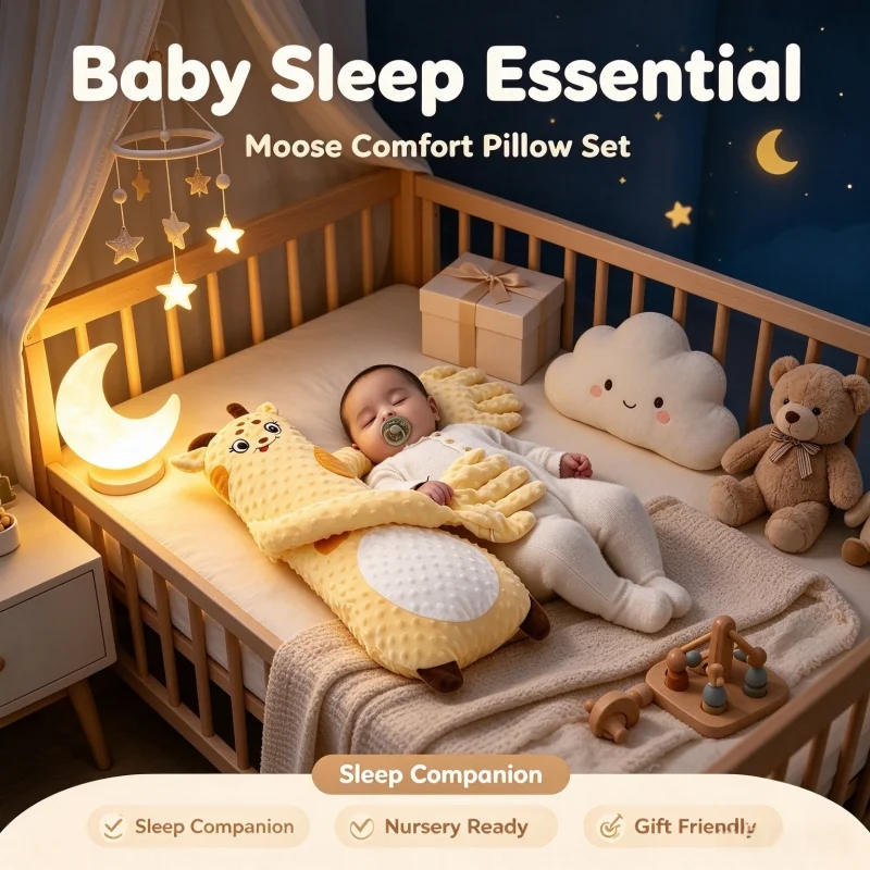 Soft Giraffe Stuffed Plush Pillow Friendly Shape Comfort Sleep Support Doll Gentle Cuddle Bedtime Companion for Infant Toddler