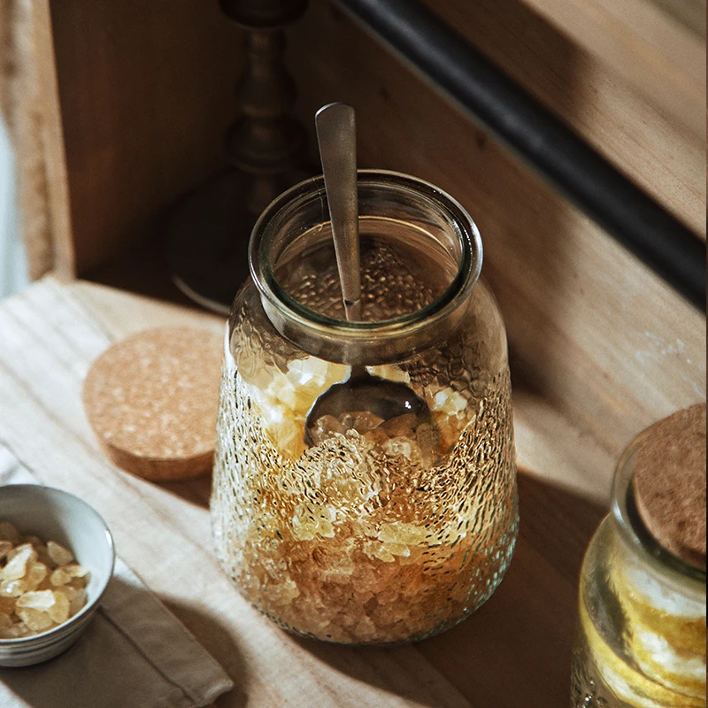 European-style Embossed Cork Glass Storage Jar Kitchen Grains Dried Fruit Storage Jar Tea Jar Glass/grain Dispenser