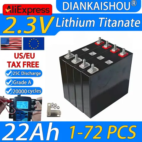 New 2.3V 22Ah Lithium Titanate LTO Rechargeable Battery 25C discharge DIY 12V 24v 48v E-boat Scooter motorbike Solar 20000 Cycle