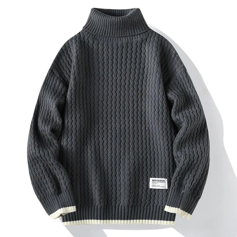 

Men's Thiened Loose High Collar Knitted Sweater Autumn Winter Faionable Japanese Sle Twist Yarn Jaet Base Layer Top
