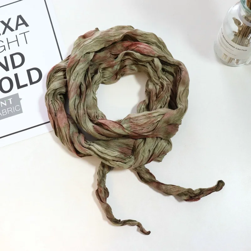 Spring And Autumn Cotton And Linen Scarf Thin Narrow Strip Thin Pleated Silk Fashion Scarf For Women