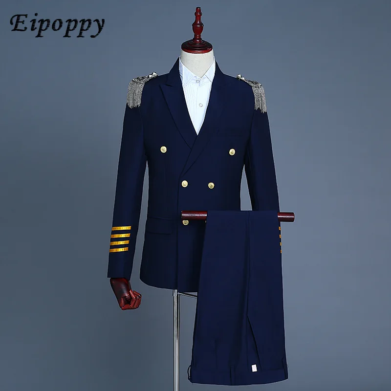 

Suit Double-Breasted Suit Evening Party Tassel Epaulet Military Uniform Performance Suit