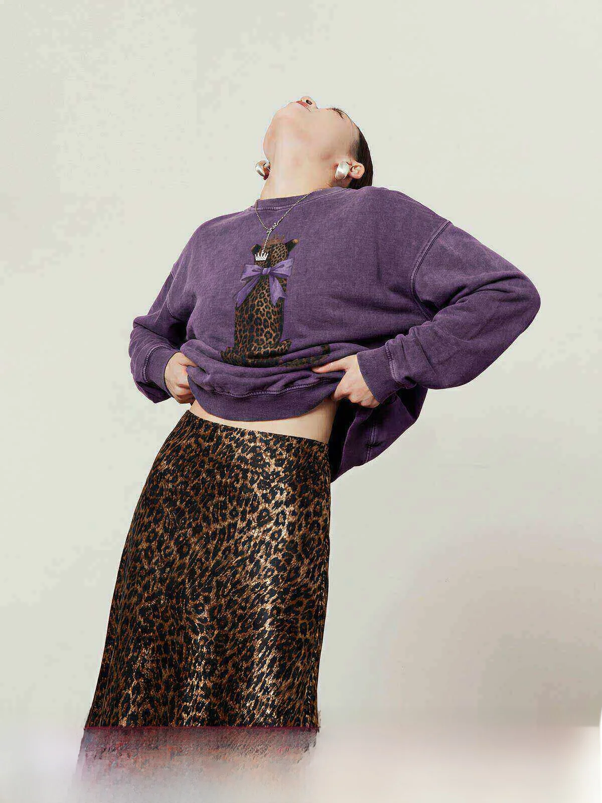 

Loose Fit Purple Gradient Leopard Print Hoodie Women's Casual Style Long Sleeve round Neck Sweatshirt Spring 2026 New Arrival