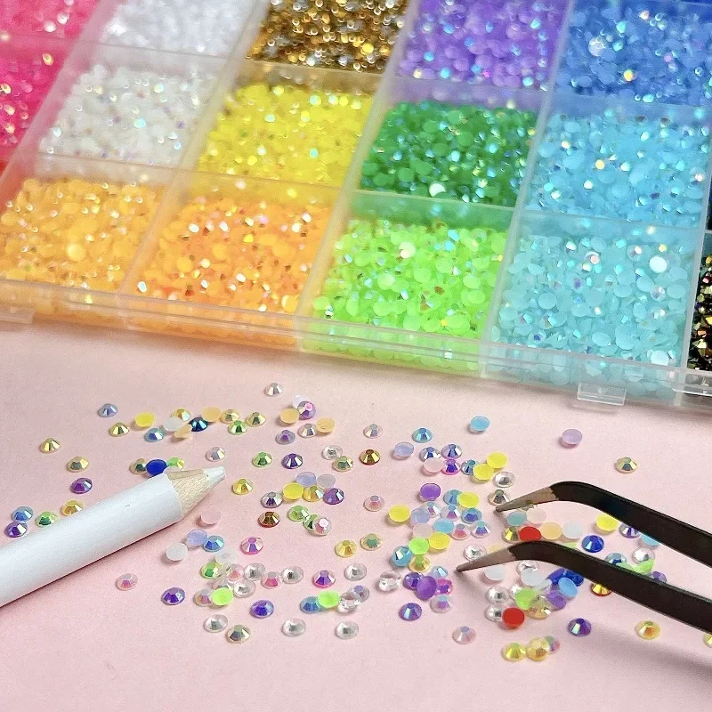 Multi-Use Resin Rhinestone Set 40 Colors Flatback Jelly Gems with Glue for Nail Art Phone Case Clothing DIY