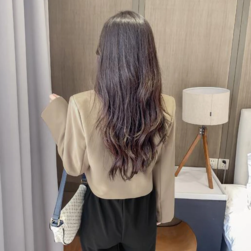 2024 Korean Cropped Blazers Women Solid Color Simple Single-button Outwear Teens All-match Long Sleeve Office Suit Jacket