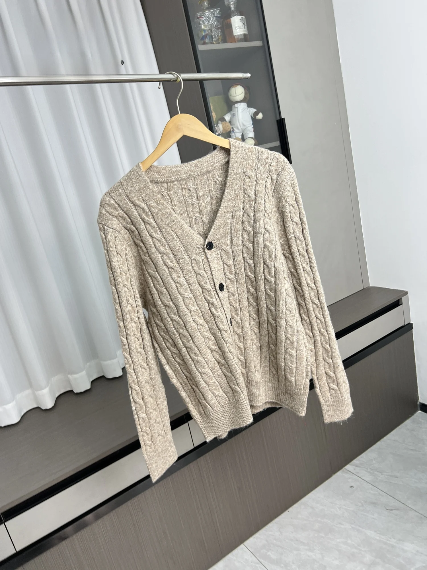 

Ele Casual Men's Knitted Cardigan High-End Alpaca Wool Australian Wool Autumn Winter Thi Needle Twist Braid Knit Open C...